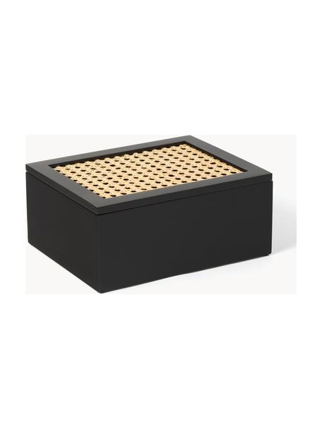 Aufbewahrungsbox Carina mit Wiener Geflecht, Box: Mitteldichte Holzfaserpla, Deckel: Mitteldichte Holzfaserpla, Schwarz, B 23 x H 10 cm