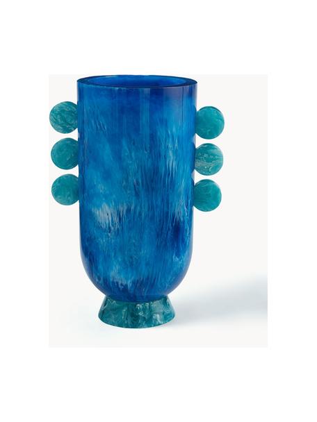 Vase Mustique, haut. 27 cm, Acrylique, poli, Aspect marbre, tons bleus, larg. 19 x haut. 17 cm