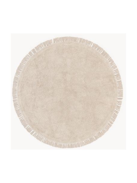 Alfombra redonda artesanal de algodón con flecos Daya, Beige claro, Ø 150 cm (Tamaño M)