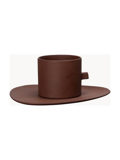 Tasses à café avec sous-tasses Clay, 2 pièces, Grès cérame, Brun, mat, Ø 9 x haut. 6 cm, 170 ml