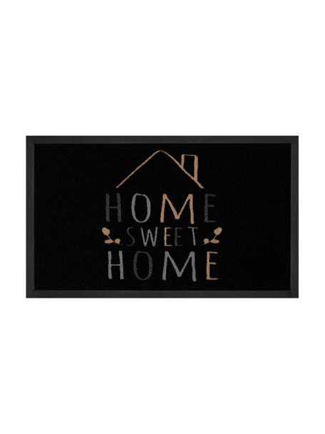 Polyamide deurmat Home Sweet Home, Bovenzijde: polyamide, Onderzijde: rubber, Zwart, grijs, beige, B 45 x L 75 cm