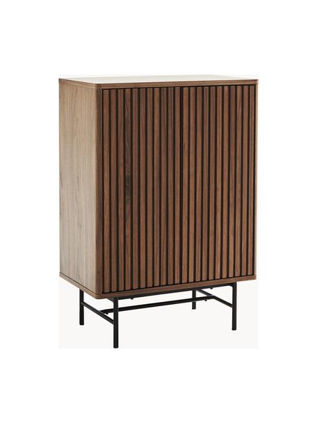 Credenza alta con fronte scanalato Rue, Pannello MDF (fibra a media densità) con impiallacciatura di noce, Legno, Larg. 70 x Alt. 100 cm