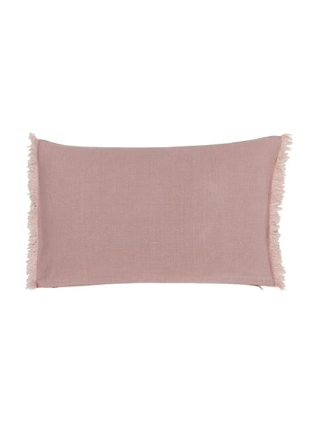 Poszewka na poduszkę z lnu z frędzlami Luana, 100% len, Brudny różowy, S 30 x D 50 cm