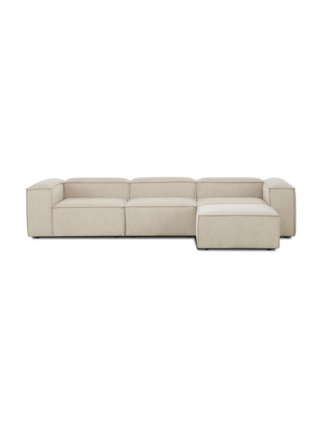 Sofá rinconera modular de pana Lennon (4 plazas), Tapizado: pana (92% poliéster, 8% p, Estructura: madera de pino maciza, ma, Patas: plástico, Pana beige, An 327 x F 207 cm