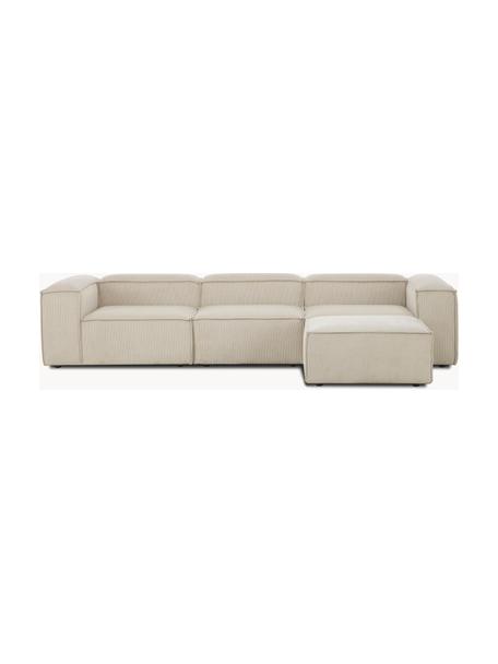 Sofá rinconera modular de pana Lennon (4 plazas), Tapizado: pana (92% poliéster, 8% p, Estructura: madera de pino maciza, ma, Patas: plástico, Pana beige claro, An 327 x F 207 cm