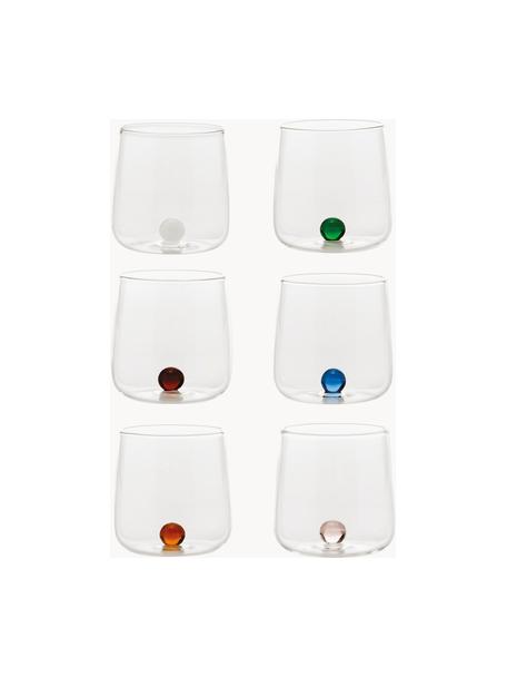 Mundgeblasene Wassergläser Bilia aus Borosilikatglas, 6er-Set, Borosilikatglas, Transparent, Bunt, Ø 9 x H 9 cm, 440 ml