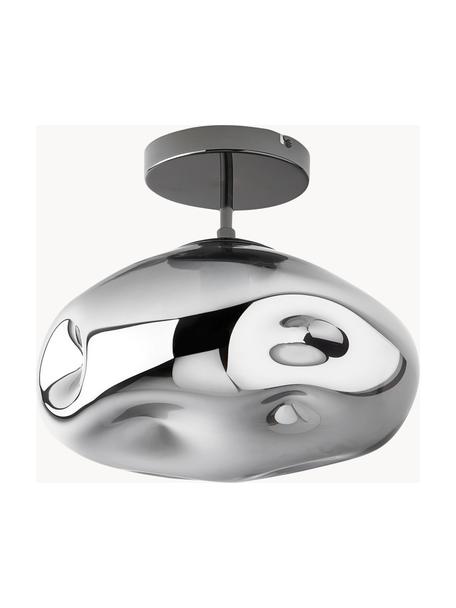 Plafondlamp Amora van gespiegeld glas, Lampenkap: glas, Baldakijn: geborsteld metaal, Chroomkleurig, zwart, Ø 35 x H 28 cm
