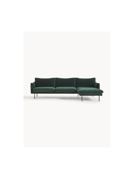 Samt-Ecksofa Moby, Bezug: Samt (Hochwertiger Polyes, Gestell: Massives Kiefernholz, Füße: Metall, pulverbeschichtet, Samt Dunkelgrün, B 280 x T 160 cm, Eckteil rechts