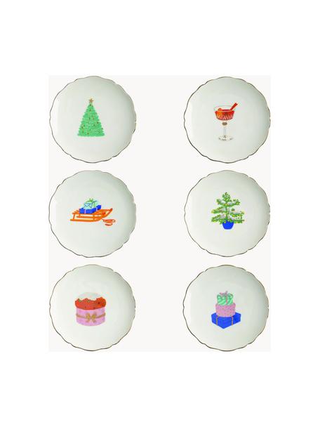 Assiettes à dessert au design de Noël peint à la main Feast, 6 élém., Porcelaine, Blanc, multicolore, Ø 13 cm