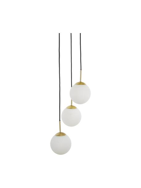 Cluster-Pendelleuchte Edie aus Opalglas, Baldachin: Metall, vermessingt, Dekor: Metall, vermessingt, Weiß, Messingfarben, B 30 x T 30 cm
