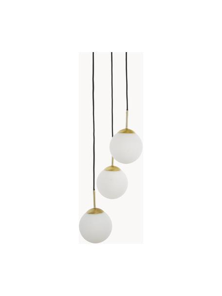 Suspension 3 lampes boules en verre Edie, Blanc, couleur laitonnée, larg. 30 x prof. 30 cm