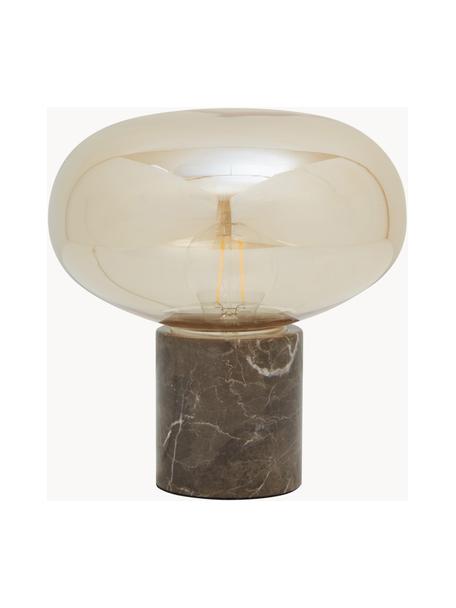 Kleine nachtlampje Alma met marmeren voet, Lampvoet: marmer, Lampenkap: glas, Beige, bruin, gemarmerd, Ø 23 x H 24 cm