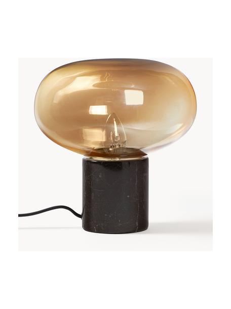 Kleine Tischlampe Alma mit Marmorfuss, Lampenschirm: Glas, Beige, Braun, marmoriert, Ø 23 x H 24 cm
