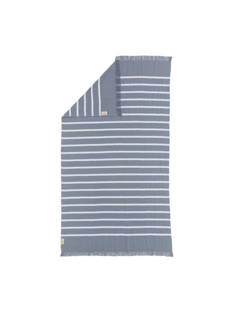 Ręcznik plażowy z frędzlami Filena, 100% bawełna, Niebieski, biały, S 100 x D 180 cm