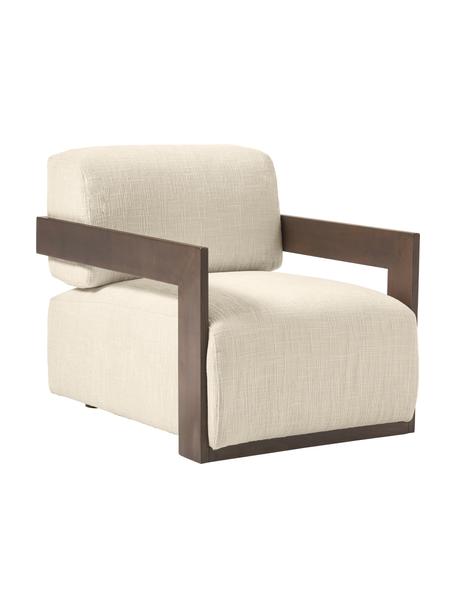 Loungesessel Cooper, Bezug: 97 % Polyester, 3 % Leine, Gestell: Massives Eschenholz, Schi, Beine: Eichenholz, Webstoff Cremeweiß, B 71 x T 98 cm