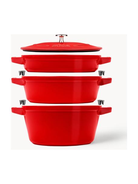 Set de casseroles en fonte La Cocotte, 3 élém., Fonte, émaillée, Rouge, haute brillance, Lot de tailles variées