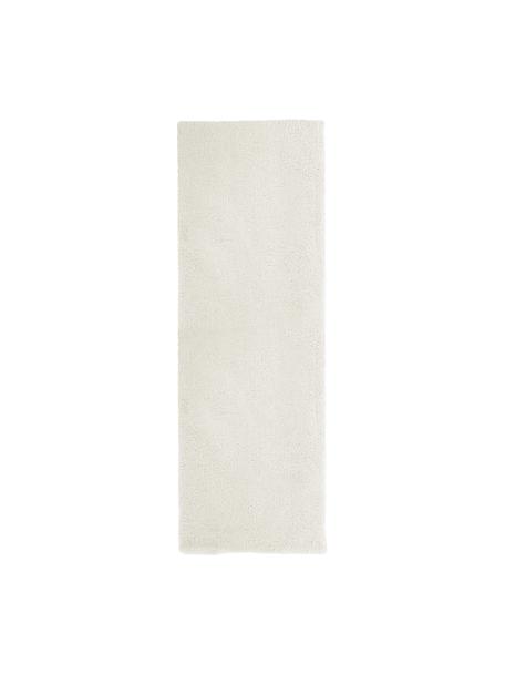 Pluizige hoogpolige loper Leighton in crèmekleur, Bovenzijde: microvezels (100% polyest, Onderzijde: 70% polyester, 30% katoen, Crèmekleurig, 80 x 250 cm