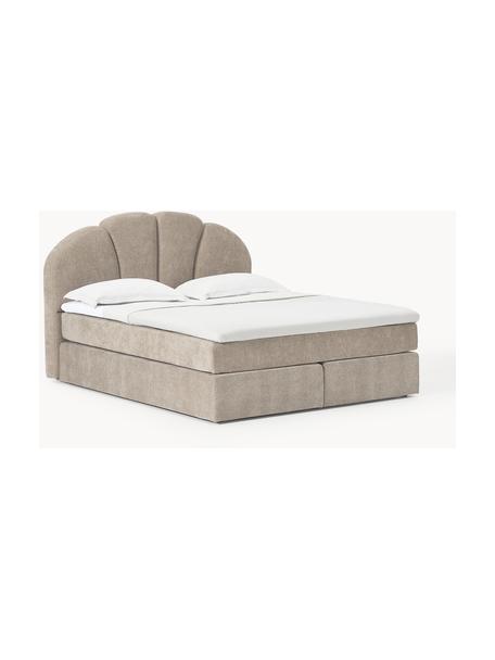 Boxspringbett Romia, Bezug: 100 % Polyester Der strap, Matratze: 7-Zonen-Taschenfederkern, Webstoff Greige, B 180 x L 200 cm, Härtegrad H2