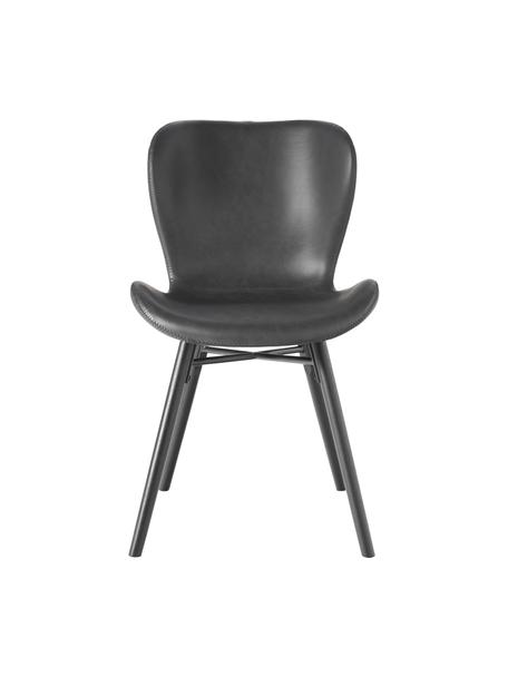 Chaise noire en cuir synthétique rembourrée Batilda, 2 pièces, Cuir synthétique noir, larg. 47 x prof. 53 cm