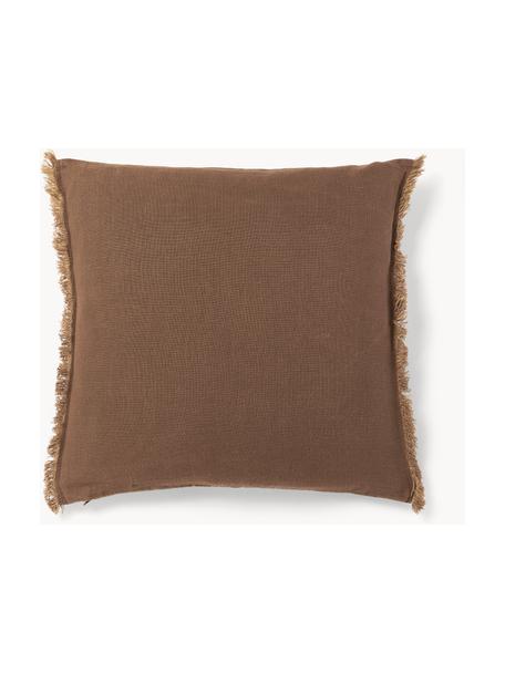 Housse de coussin pur lin avec franges Luana, 100 % pur lin

Le lin est naturellement doté d'un toucher plutôt rugueux et d'un aspect froissé
Sa résistance élevée au accrocs lui confère robustesse et longévité, Brun foncé, larg. 50 x long. 50 cm