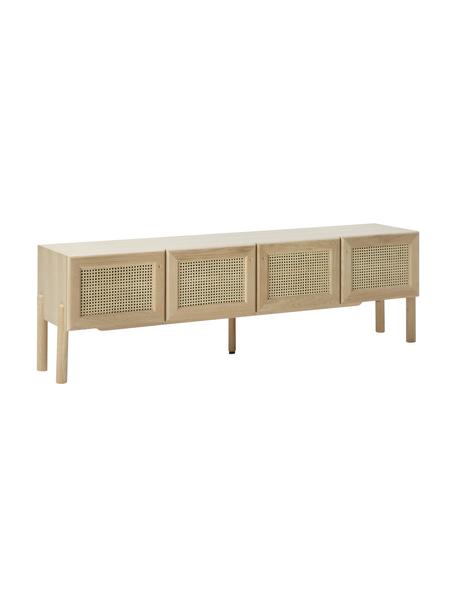 Meuble bas bois de chêne avec cannage Jolie, Bois de chêne, beige, larg. 180 x haut. 55 cm