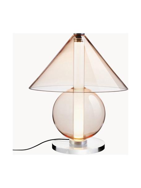 Mundgeblasene LED-Tischlampe Fragile, dimmbar, Peach transparent, Silberfarben, Ø 31 x H 35 cm