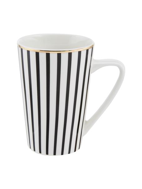 Tazza a righe Pluto Loft 4 pz, Porcellana, Nero, bianco con bordo oro, Ø 9 x Alt. 13 cm, 430 ml