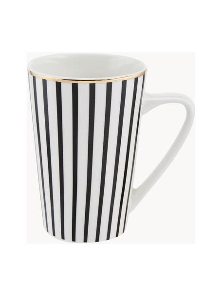 Tazza a righe Pluto Loft 4 pz, Porcellana, Nero, bianco con bordo oro, Ø 9 x Alt. 13 cm, 430 ml
