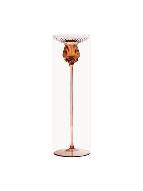 Mundgeblasener Kerzenständer Tulipán, H 30 cm, Glas, Hellbraun, Ø 9 x H 30 cm