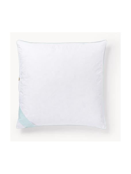 Cuscino morbido Comfort, Bianco con fascia di stoffa in raso turchese, Larg. 80 x Lung. 80 cm