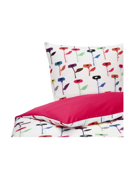 Funda nórdica de satén de diseño Weyda, Blanco, rosa, Cama 90 cm (155 x 220 cm)