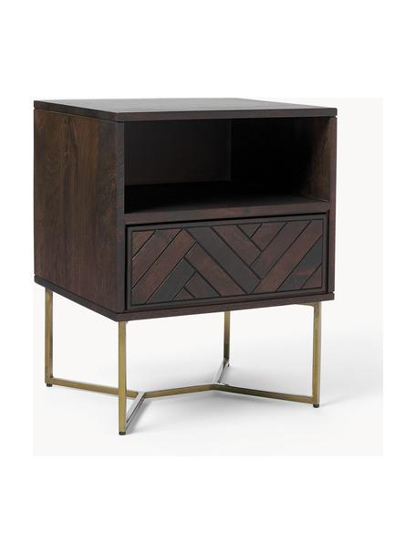 Mesilla de noche de madera de mango maciza Luca, con cajón, Patas: metal recubierto, Madera de mango, dorado, An 45 x Al 57 cm