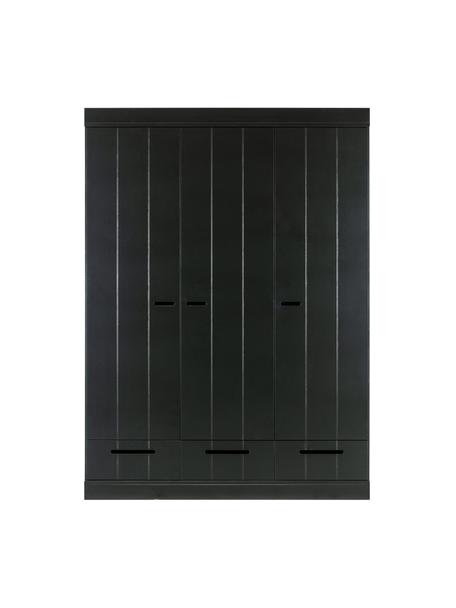 Kledingkast Connect in zwart, 3 deuren, Frame: massief grenenhout, gelak, Handvatten: gelakt metaal, Zwart, 140 x 195 cm