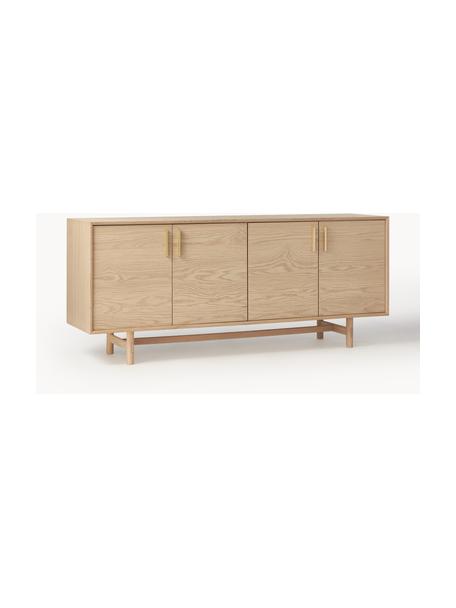 Dressoir Diana van eikenhout met deuren, Frame: spaanplaat met eikenhoutf, Poten: massief eikenhout, FSC-ge, Handvatten: aluminiumlegering, Licht hout, B 180 cm x H 75 cm