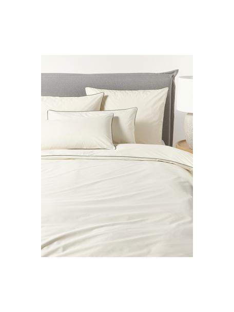 Housse de couette en percale de coton avec passepoil Daria, Blanc crème, vert olive, larg. 260 x long. 240 cm