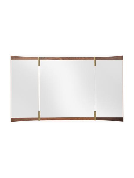 Verstellbare wandspiegel Vanity, Frame: walnoothout, Decoratie: messing, Walnoothout, B 117 x H 69 cm