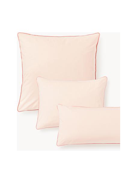 Taie d'oreiller en percale de coton avec passepoil Daria, Pêche, rouge, larg. 65 x long. 65 cm