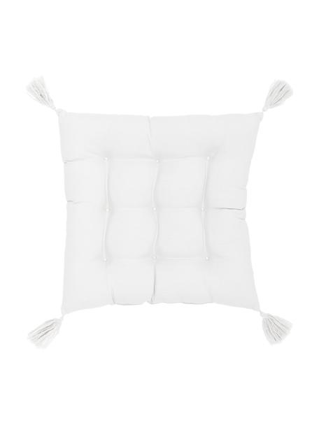 Sitzkissen Ava in Weiß mit Quasten, Bezug: 100% Baumwolle, Weiß, 40 x 40 cm