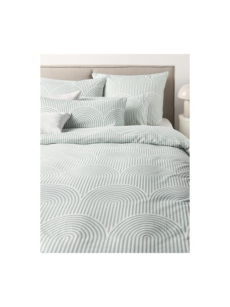 Funda nórdica de algodón Arcs, Verde, blanco, Cama 90 cm (155 x 220 cm)