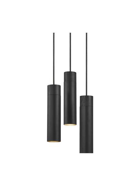 Petite suspension avec décor en bois Tilo, Noir, Ø 22 x haut. 25 cm