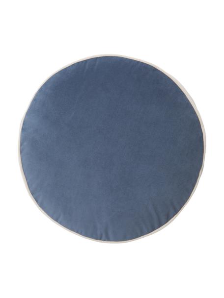 Coussin rond velours blanc ivoire/bleu Dax, 100 % velours de polyester, Beige, bleu, Ø 40 cm