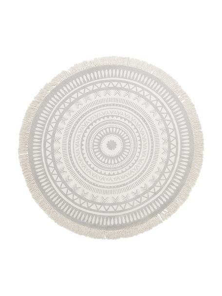 Kulatý koberec s třásněmi Benji, naplocho tkaný, 100 % bavlna, Světle šedá, béžová, Ø 150 cm (velikost M)