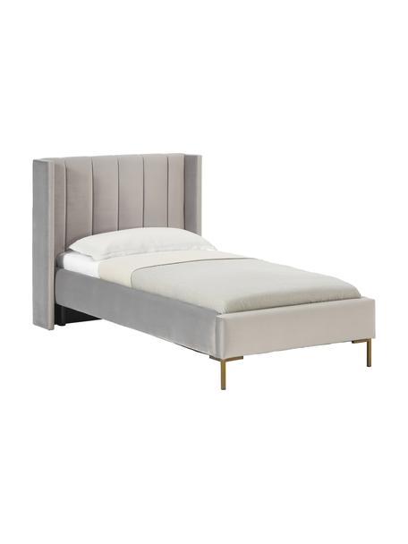 Cama individual de terciopelo Dusk, Tapizado: terciopelo de poliéster A, Estructura: madera de pino maciza con, Patas: metal con pintura en polv, Terciopelo gris claro, An 90 x L 200 cm