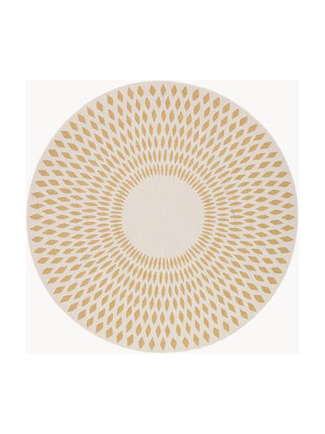 Okrągły dywan wewnętrzny/zewnętrzny z efektem sizalu Diamond, 100% polipropylen, Ochrowy, kremowobiały, Ø 240 cm (Rozmiar XL)