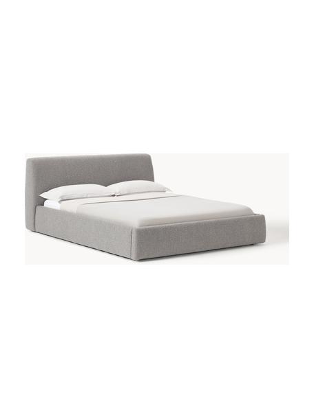 Letto imbottito in bouclé con contenitore Cloud, Rivestimento: bouclé (80% poliestere, 2, Piedini: legno di betulla laccato , Bouclé grigio, Larg. 140 x Lung. 200 cm