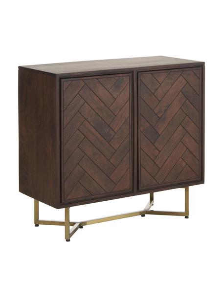 Enfilade en bois massif à motif chevrons Luca, Bois de manguier, couleur dorée, larg. 90 x haut. 83 cm