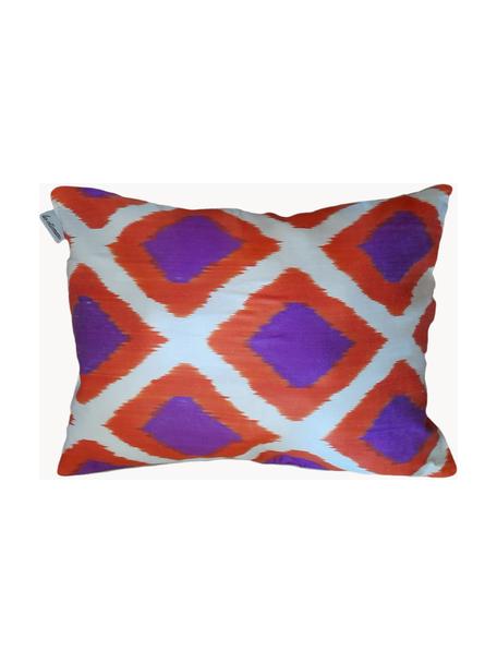 Zijde-kussenhoes Silky met abstract patroon, Oranje, lila, wit, B 40 x L 60 cm