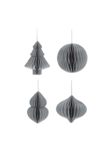 Adornos navideños Viola, 4 uds., Papel, Gris, Ø 9 x Al 10 cm