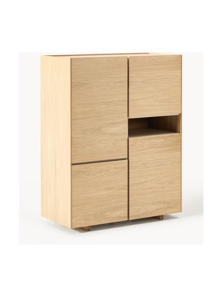 Houten dressoir Larsen, Frame: spaanplaat met eikenhoutf, Poten: massief eikenhout Dit pro, Gelakt eikenhout, B 101 x H 129 cm