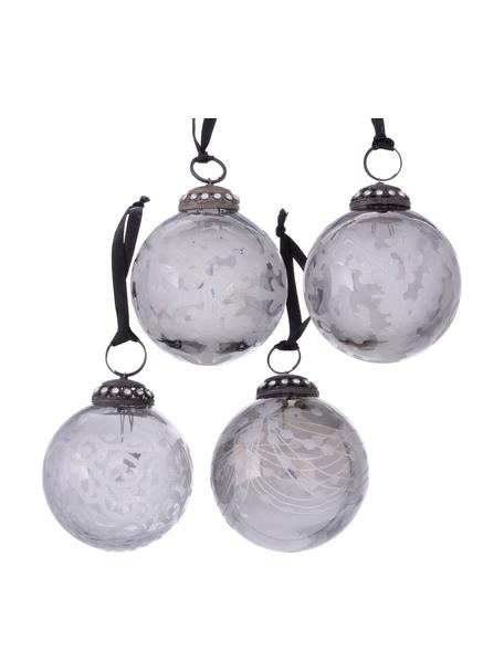 Boules de Noël faites main Aestar, 4 élém., Gris, noir, Ø 8 cm